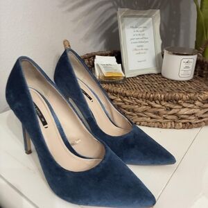 Zara Blue and Navy Velvet Heels